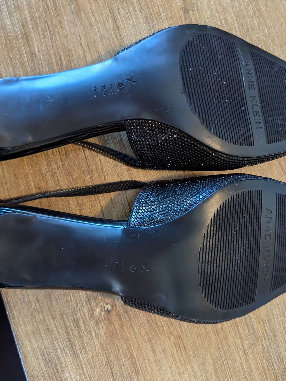 Anne Klein Black Sparkle Pointed Slingback Heels - Picture 9 of 13